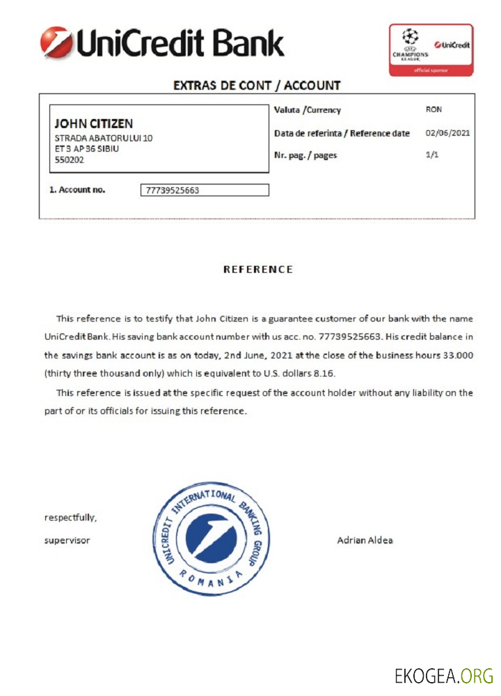 Roumanie , UniCredit bank , reference
